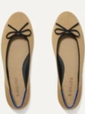Rothy's Camel Flats with Black Trim and Bow